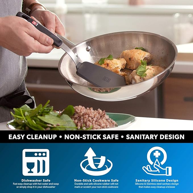 DI ORO Silicone Turner Spatula - Kitchen Spatulas for Nonstick Cookware - Flexible & Thin Cooking Turner for Flipping Pancakes & Eggs - 600째F High Heat-Resistant & BPA Free - Dishwasher Safe (Black)