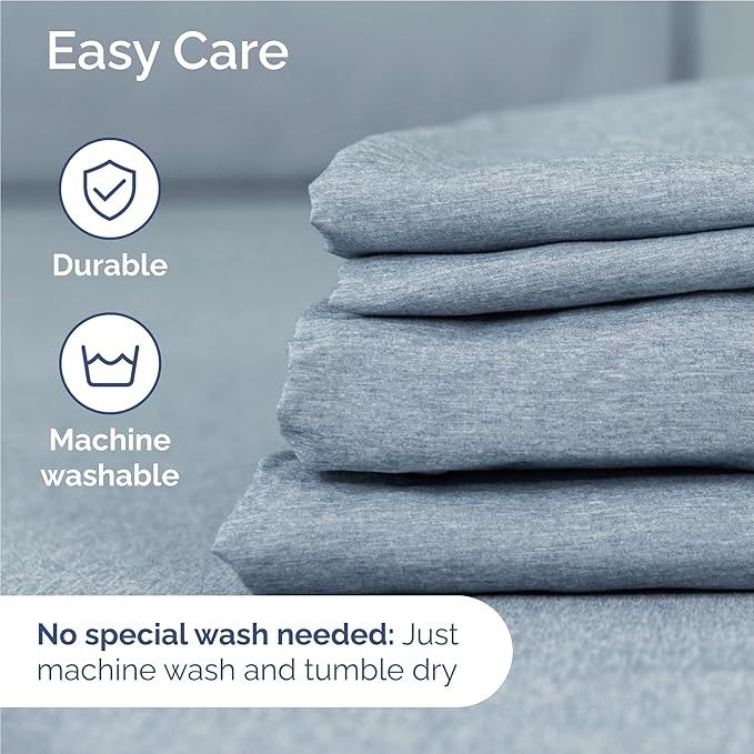 Twin XL 4 Piece Sheet Set - Cooling and Breathable Bed Sheets - Hotel Luxury Bed Sheets for Women, Men, Kids & Teens - Deep Pockets - Easy Fit - Soft and Wrinkle Free - Twin XL Heathered Blue Sheets