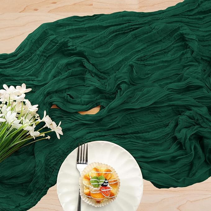1 Pack Cheesecloth Table Runner 10Ft Christmas Gauze Boho Table Runners for Wedding Decor Bridal Shower Decorations Baby Shower Party(35" x 120")