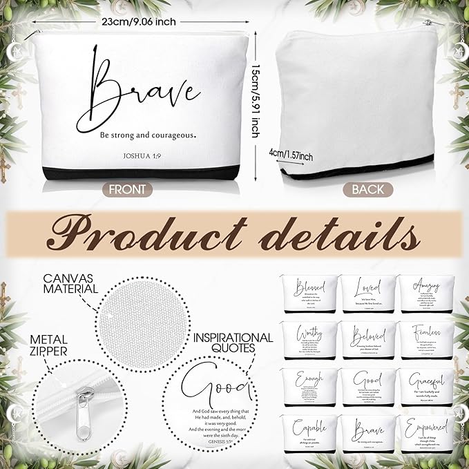 36 Pcs Inspirational Christian Gift for Women Bulk 13 oz Ceramics Bible Verse Coffee Mugs Religious Makeup Bags Compact Mirrors Church Gift for Mom Wife Godmother Teacher(White)