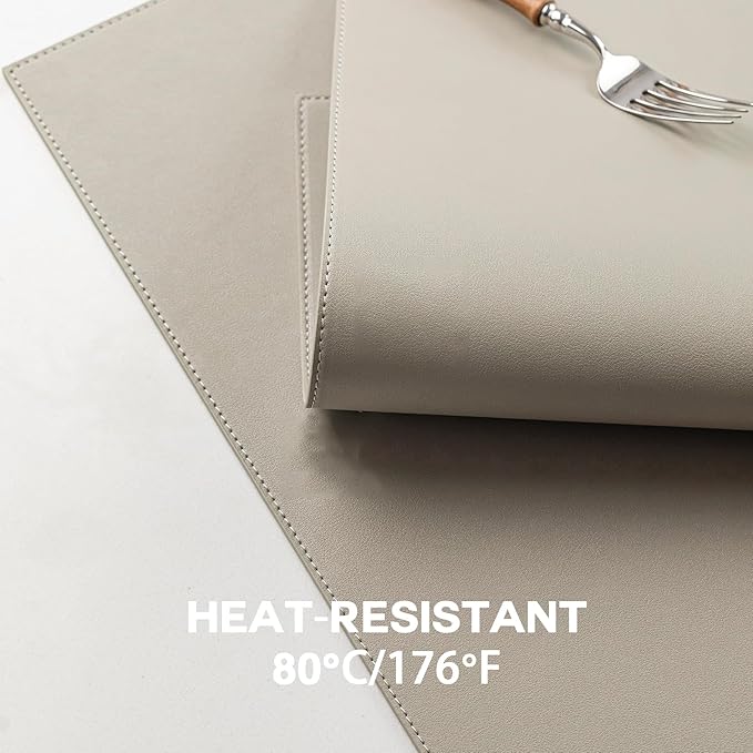 Baroyal Faux Leather Placemats Set of 8 Vinyl Washable Wipeable Table Mats for Kitchen Dining Table Heat Resistant Waterproof Indoor/Outdoor Placemats Non-Slip Easy Clean Place Mats-Almond Birch