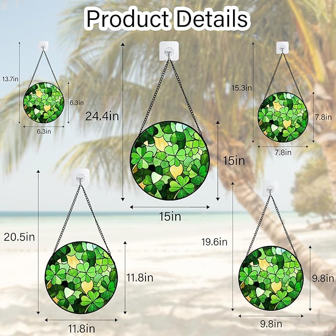 Stained Glass Window Hanging Lucky Clover 9.8" - Suncatcher Door Garden Sun Catcher Ireland Green Decor Birthday Mother's St. Ripack's Day Gift for Woman Mom Men Friend Nana Wife