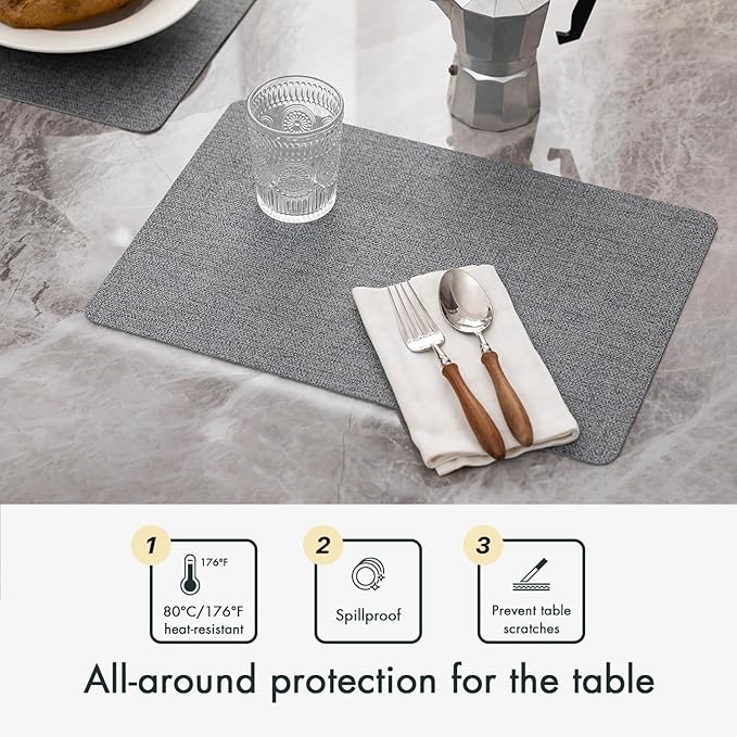 Baroyal Faux Leather Placemats Set of 8 Vinyl Washable Wipeable Table Mats for Kitchen Dining Table Heat Resistant Waterproof Modern Indoor/Outdoor Placemats Non-Slip Easy Clean Place Mats (Stargaze)