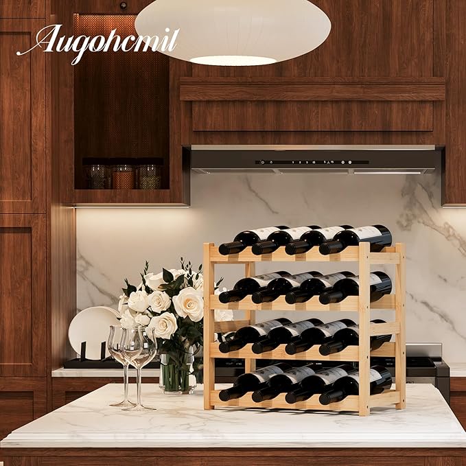 Wine Rack竊똁amboo Wine Storage Cabinet Shelf竊똂ountertop Wine Shelf- Freestanding Wine Holder for Kitchen & Pantry (Natural, 4-Tier)