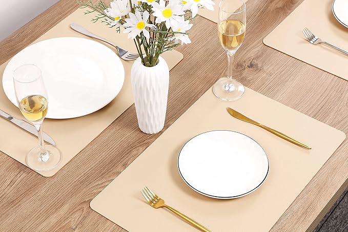Wipeable Placemats Leather Table Mats Waterproof Heat-Resistant Easy to Clean for Dining Table Set Kitchen Table (4, Buff)