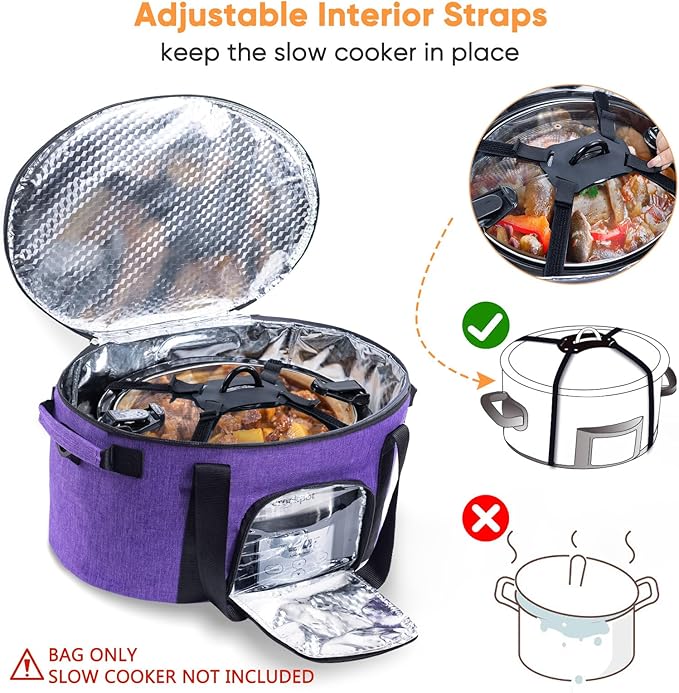 Double-Layer Slow Cooker Carrying Bag for 6-8 Quart CrockPot and Hamlton Beach Slowcooker, Travel Bag with Lid Fastener for Crock-pot, Portable Carrier with See-throught Window(BAG ONLY)