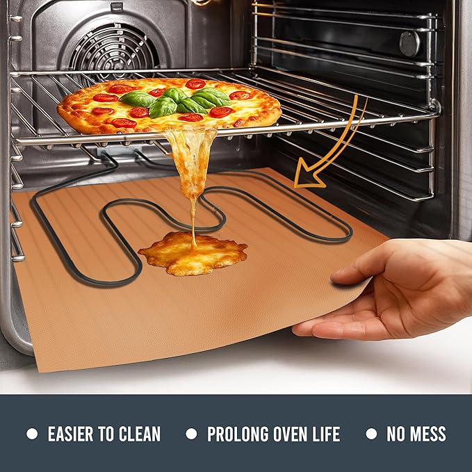Non Stick Oven Liners for Bottom of Oven, 3 Pack Large Heavy Duty Mats, 17??x 25??BPA and PFOA Free Reusable Mat for Toaster Electric Gas Stove Microwave Charcoal or Gas Grills (Copper)