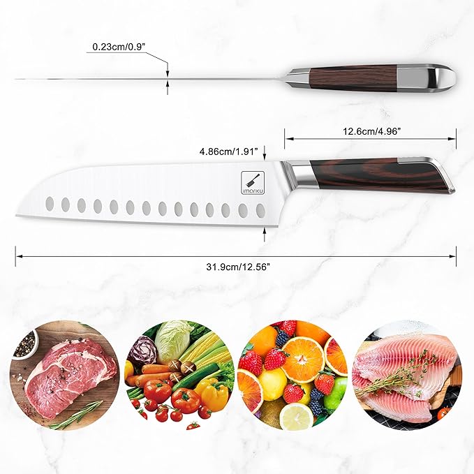 imarku Damascus Chef Knife, Ultra Sharp Japanese Santoku Knife 7 Inch, Professional Grade Powder Steel Forged Damascus Kitchen Knife, Pakka Wood Ergonomic Handle, Gifts for Women and Men