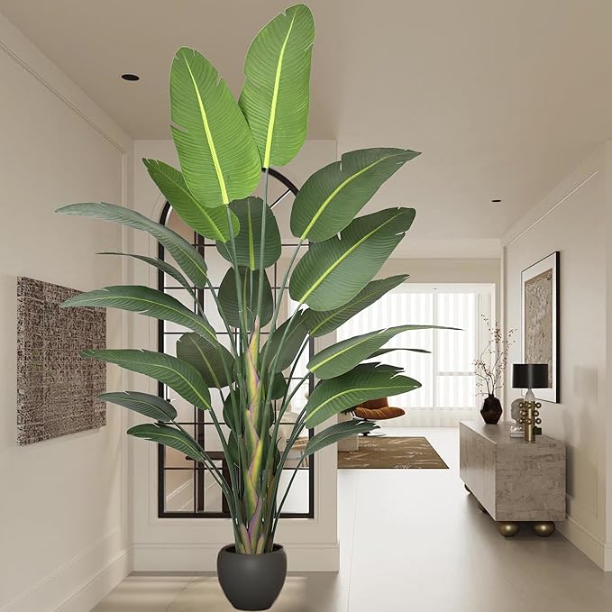 Bird of Paradise Artificial Plant 9FT, 108" Tall Artificial Plants Indoor with 25 Realistic Banana Leaves and Large Trunks, Faux Tropical Trees with Pot for Home Living Room Office Indoor Decor