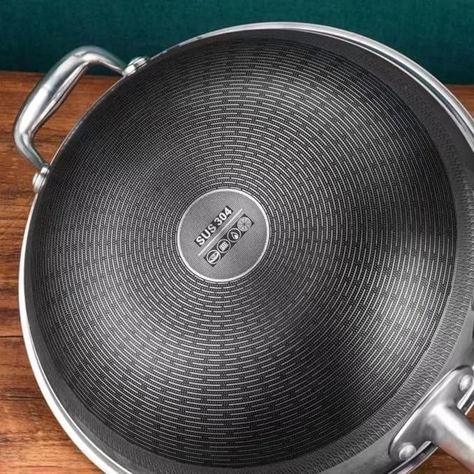 Honeycomb Wok 12 inch Pan with Lid, nonstick stir fry with silicone handles, Hybrid stainless steel cooking frying pan, dishwasher safe.