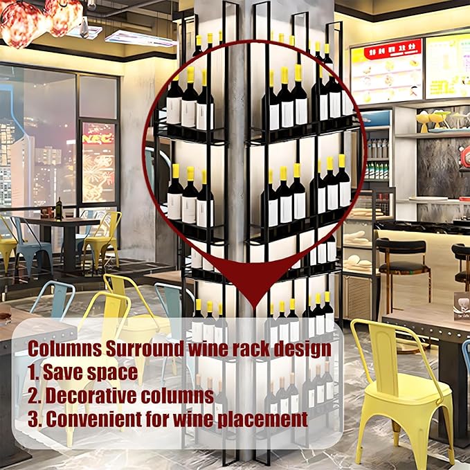 1 Column Wine Rack Wall Mounted, 94.48in High Metal Wine Bottle Holder, Floor to Ceiling Wine Storage竊똗se as One or Three, DIY Display, for Restaurant, Bar, Cellar (Black, 1 Column)