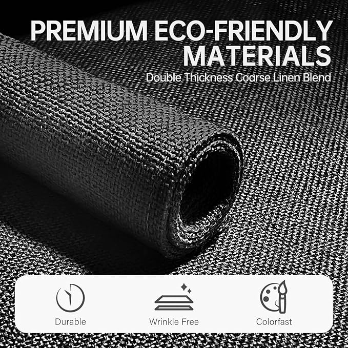 Blue Forest | Rectangular Faux Linen Placemats Set of 6 | Dual- Layered Thickened for Durability | Heat Resistant | Machine Washable | Wrinkle Free for Easy Care Indoor/Outdoor Use - Black