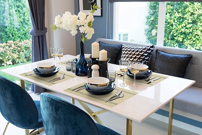 More D챕cor Dining Table Placemats, Washable Heat-Resistant PVC Vinyl Table Mats for Dining Room and Kitchen, Anti-Slip - Set of 6 - Dust Yellow