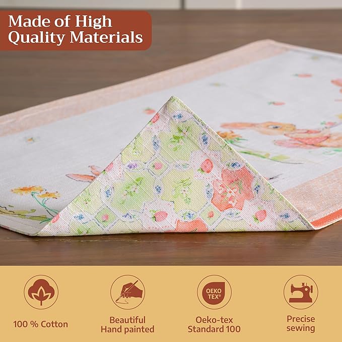 Maison d' Hermine Placemats Set of 2 100% Cotton Washable Cloth Place Mats, Reusable Table Mats for Kitchen Dining Decoration, Party, Wedding, Restaurant Spring/Summer (Bunny Party, 13" x 19")