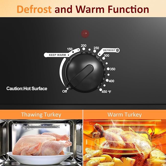 Sunvivi 20-Quart Roaster Oven with Self-Basting Lid, Electric Turkey Roaster Oven with Removable Pan and Rack, Stainless Steel, Black