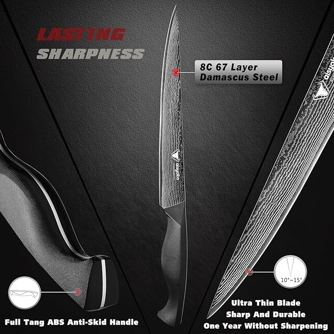 Slicing Knife 9", Long, Thin Blade, Allows for Cleaner Cuts to Preserve Juices and Flavor, Cutluxe Meat Carving Knife ??Turkey Carving Knife,All Tang non-slip handle design,Premium Gift Box