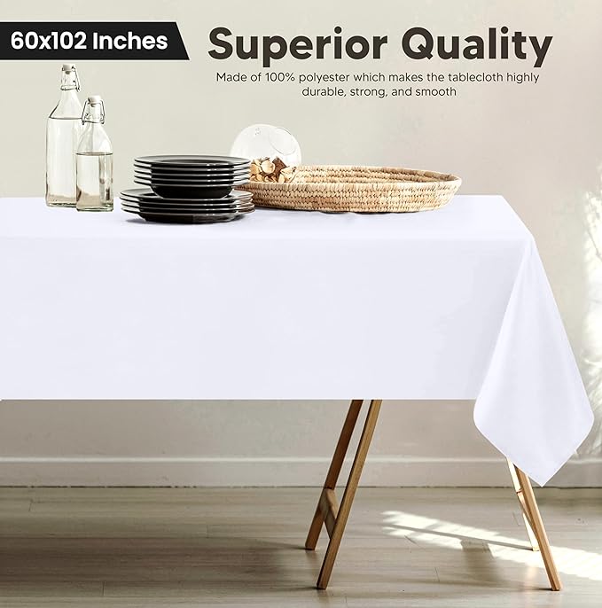 Utopia Kitchen Rectangle Table Cloth 1 Pack(60x102 Inches, White), Tablecloth Machine Washable, Polyester Table Cover for Dining, Buffet Parties, Picnics, Events, Weddings and Restaurants