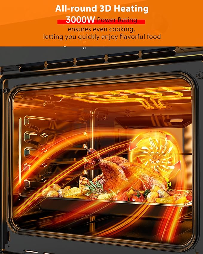 24 Inch Built-In Single Wall Oven, 2.5 Cu.Ft 3000W Electric Convection Oven with Touch & Mechanical Knob Controls, 8 Cooking Modes, ETL Certified, Modern Black Finish