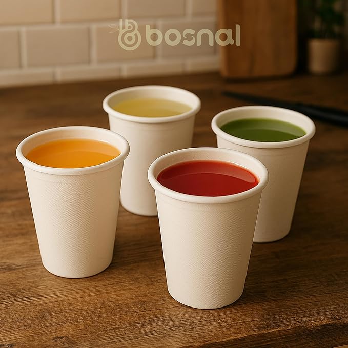 BOSNAL 10 inch & 7 inch Round Plates, 10 inch Oval Plates, 32 oz Bowls & 8 oz Cups with Lidss & Cutlery ??100% Plant-Based Bagasse, Eco-Friendly, Compostable, Microwave Safe, Durable Dinnerware Set