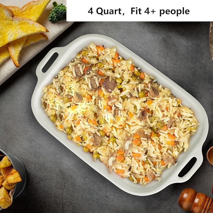 4 Quart Casserole Digital Slow Cooker, Premium Ceramic Bakeware for Oven, Dishwasher Safe Baking Dish, White White
