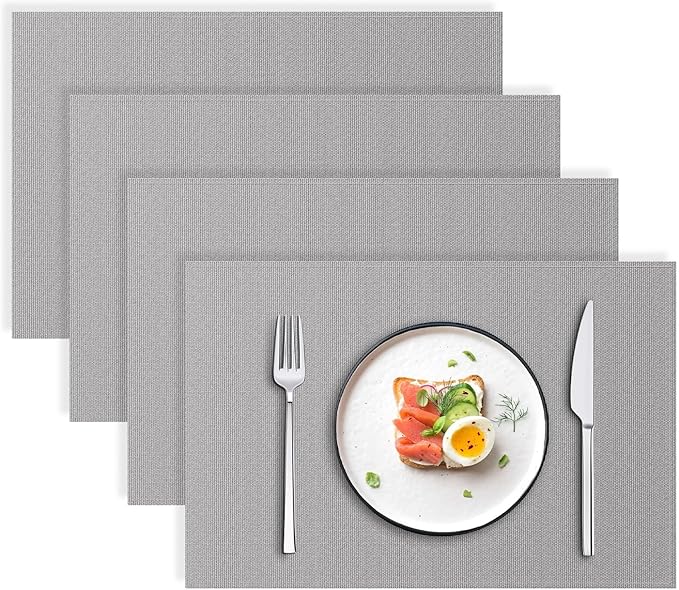 Blue Forest | Rectangular Faux Linen Placemats Set of 4 | Dual- Layered Thickened for Durability | Heat Resistant | Machine Washable | Wrinkle Free for Easy Care Indoor/Outdoor Use - Light Grey