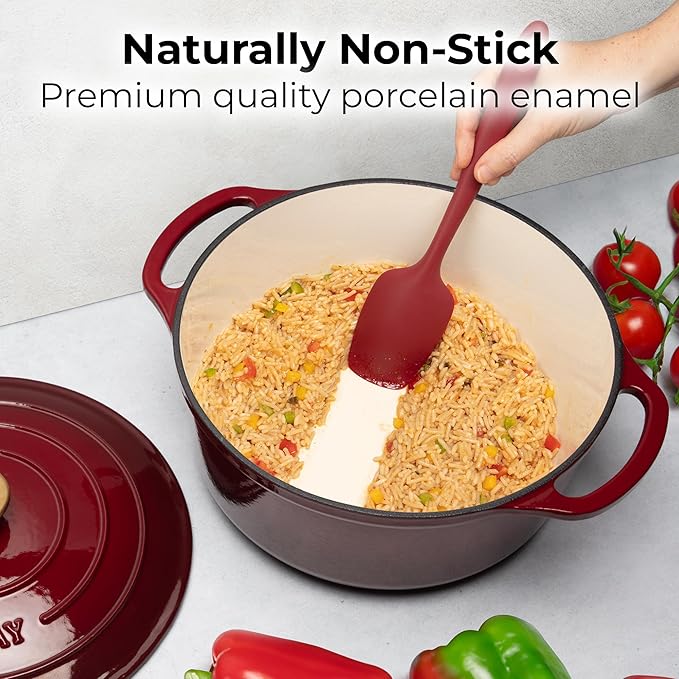 Zulay Kitchen 6 Quart Enameled Cast Iron Dutch Oven Pot with Lid ??Premium Durability & Oven Safe up to 500째F ??Heavy Duty Cookware Perfect for Bread Baking, Stews, Braising & Roasting ??Garnet