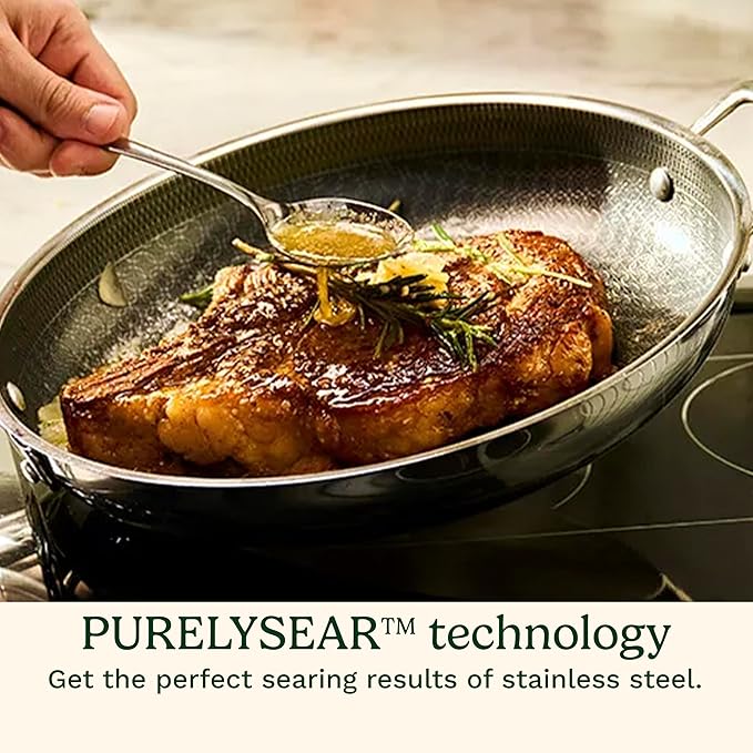 Cuisinart FusionPlus Nonstick Stainless Steel Cookware, 5-Quart Saut챕 Pan with Cover and Helper, PFAS-Free PURELYSEAR Ceramic Non Stick Technology, Scratch Proof, Cool Grip Handles, Dishwasher Safe