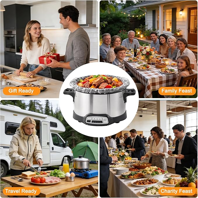 Slow Cooker Liners 13?�x21?? Large Size Disposable Cooking Bags, BPA-Free Pot Liners Fit 3?? Quart slow cooker pot, Suitable for Oval & Round Slow Cooker, 30 Count