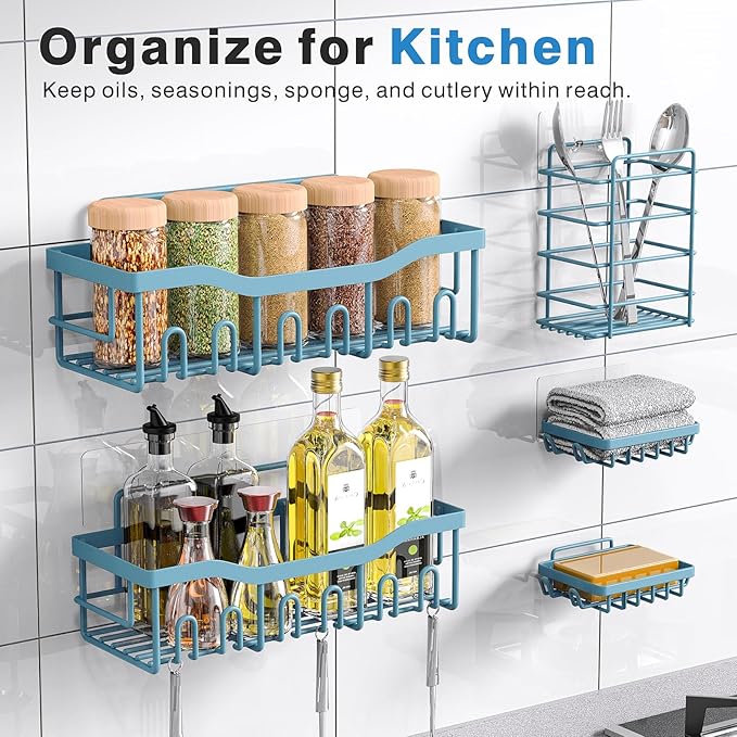 EUDELE 5-Pack Rustproof Stainless Steel Shower Caddy ??No Drill Adhesive Bathroom Organizer with Large Capacity, Spacious Shower Shelves for Inside Shower, Kitchen & Home Decor Storage-XL Size
