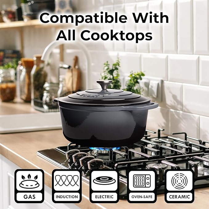 Zulay Kitchen 6 Quart Enameled Cast Iron Dutch Oven Pot with Lid ??Premium Durability & Oven Safe up to 500째F ??Heavy Duty Cookware Perfect for Bread Baking, Stews, Braising & Roasting ??Gray