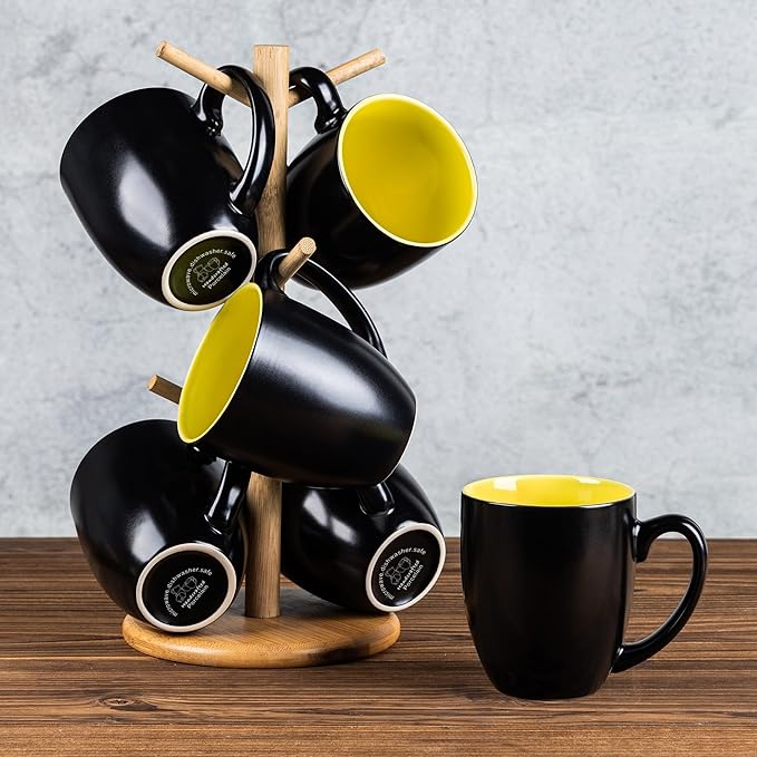 GBhome 16oz Coffee Mugs Set of 6, Large Ceramic Coffee Mugs for Man, Woman, Dad, Mom, Modern Coffee Mugs Set with handle for Tea/Latte/Cappuccino/Milk/Cocoa. Dishwasher&Microwave Safe,Yellow