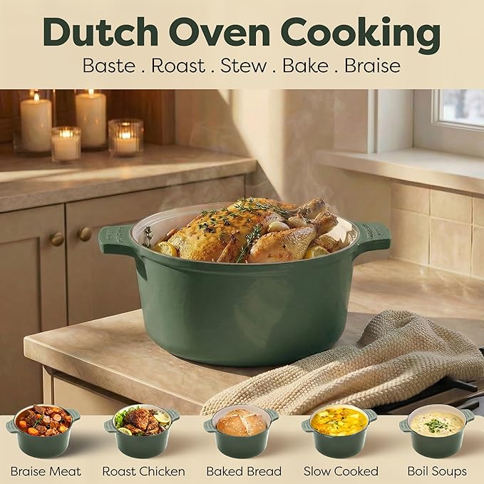 Gotham Steel 5 Qt Lightweight Dutch Oven Pot with Lid & Holders, Ceramic Non Toxic, Oven Safe & Even Heat Retaining Dutch Oven for Bread Baking Sourdough, Soup, Casserole, 70% Lighter than Cast Iron