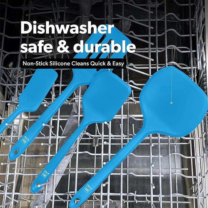 New DI ORO Silicone Turner Spatula Set - Kitchen Spatulas for Nonstick Cookware - Cooking Utensils for Flipping Eggs & Pancakes - 600째F Heat-Resistant BPA Free Turners - Dishwasher Safe (4pc, Blue)