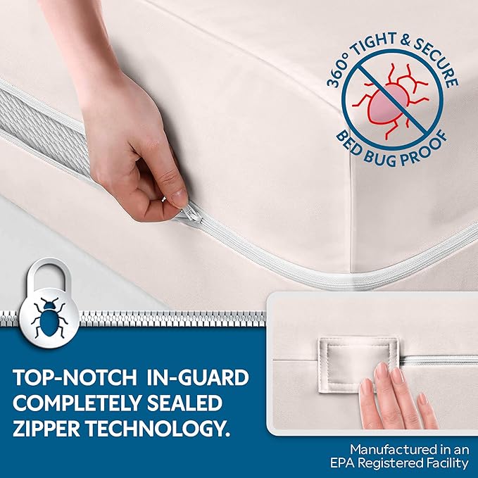 Guardmax Jersey Knitted Short Queen Zippered Mattress Encasement - Waterproof & Bed Bug Proof Mattress Protector - Comfortable, Soft, and Noiseless Zippered Bedding - Dust Mite Proof (60 x 75 x 12)