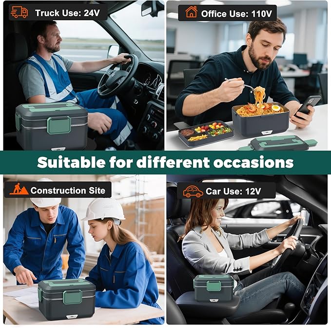 Vidaskeci Electric Lunch Box for Adultss 90W 3.5L 2-Layer Portable Heated Lunch Box for 12V/24V/110V with 2.5L Removable 304Stainless Steel Container Electric heating lunch box竊똦ome/Car/Office/Truck