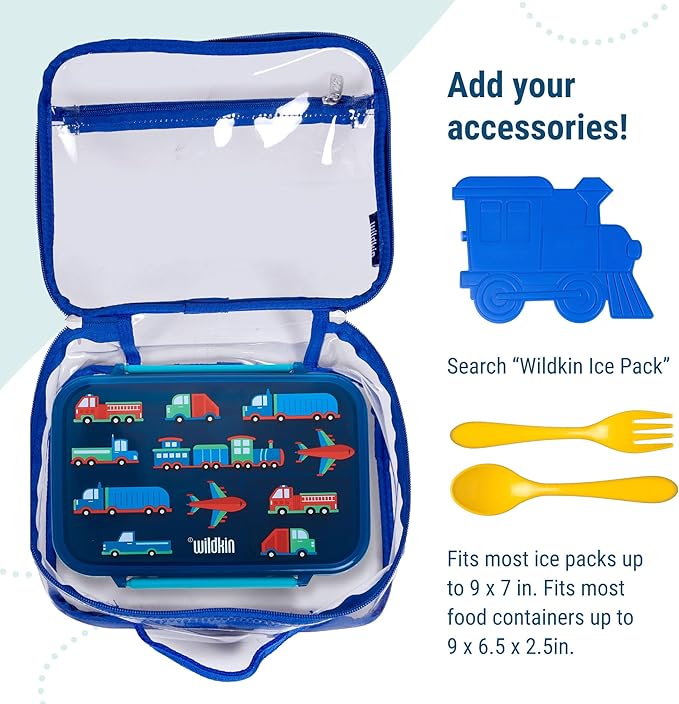 Wildkin Kids Insulated Lunch Box ??Durable and Reusable for School & Travel - Clear w/Blue Trim