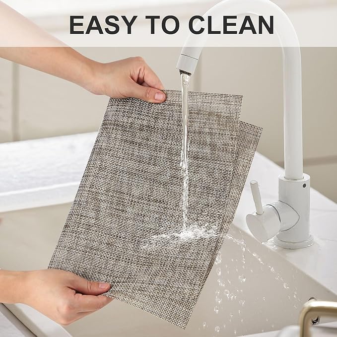 LANDVIEW Vinyl Placemats Set of 4, PVC Woven Washable Non-Slip Table Mats, Heat Resistant Wrinkle Free Place Mats for Dining Table, Easy to Clean (4, Cappuccino)