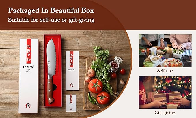 HEZHEN 6.1 inch Tomato Slicing Knife ??Germany 1.4116 Stainless Steel Serrated Blade,with Full Tang Handle