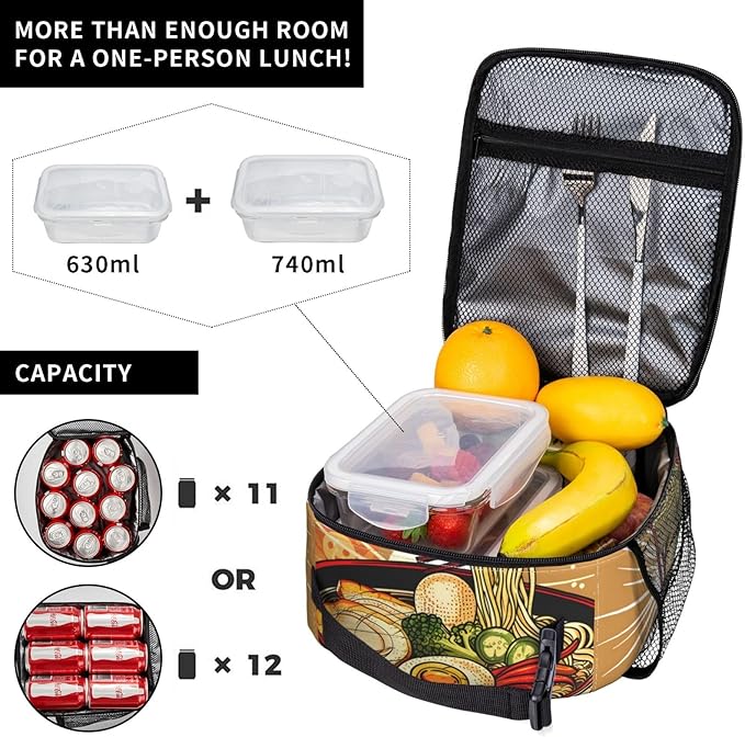 VANZEV Insulated Lunch Box for Women Men, Ramen Theme Lunch Box Reusable Portable Lunch Bag Cooler Tote Waterproof Lunch Container for Office Picnic Work Travel