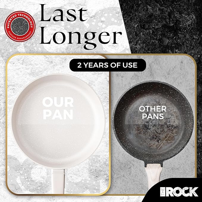 THE ROCK SOHO 11-Inch Ceramic Non Stick Frying Pan ??Nothing Sticks, Never Warps, Lasts Longer, Non Toxic Skillet with Heat-Resistant Handle, PTFE PFOA & PFAS Free, Oven & Dishwasher Safe, Cream