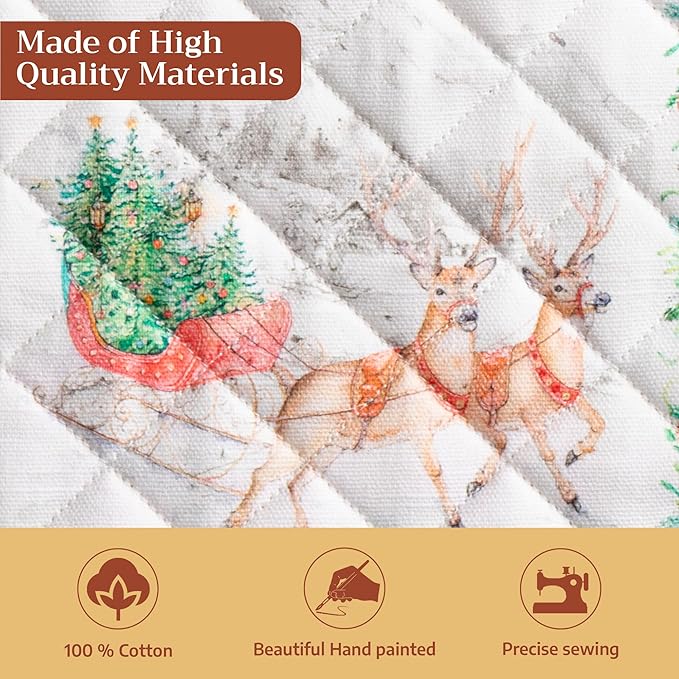Maison d' Hermine Pot Holders 100% Cotton Heat Resistant Potholders 8" x 8" Hot Pads with Loop for Thanksgiving Christmas Decorations BBQ Cooking Handling Hot Pans (Pack of 1, Christmas Tradition)