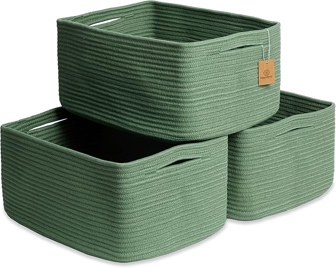 NaturalCozy Storage Baskets 16.8?쓝13?쓝7.6??Cotton Rope Woven Baskets for Organizing 3-Pack | Toy Storage Bins | Basket for Shelves, Laundry, Blanket, Clothes, Closet, Kitchen, Bathroom, Gifts