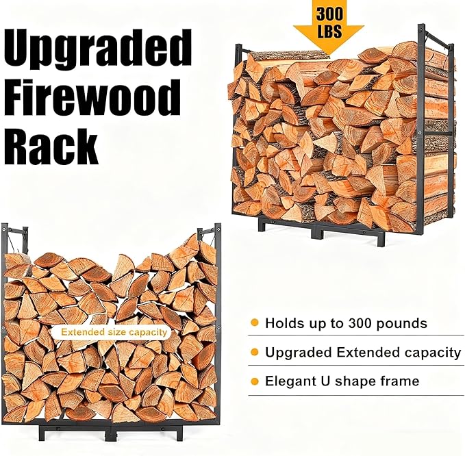 Firewood Rack Outdoor, 30"L x 31"H inch Indoor Fire Wood Pile Storage Stacker, Rustproof Waterproof Log Rack for Fireplace Wood Organizer