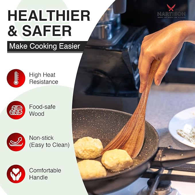 Wooden Spatula For Cooking,NARTISON Natural Acacia Wooden Spatula, Kitchen Spatulas For Nonstick Cookware, Eggs Flipper, Heat Resistant spatula, Kitchen Utensil Set