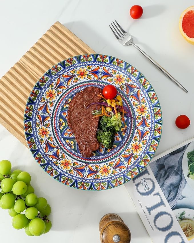 glowworm Dinner Plates Set of 4, 10.5 Inch Ceramic Plates for Steak, Dishes Set for Kitchen, Housewarming Gift竊똌icrowave, Oven & Dishwasher Safe, Bohemian