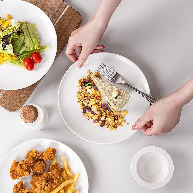 White Salad Plates Set of 6, 8.5 Inch Ceramic Plates ??White Porcelain Appetizer & Dessert Plates for Kitchen, Salad, Snack & Everyday Use, Microwave & Dishwasher Safe