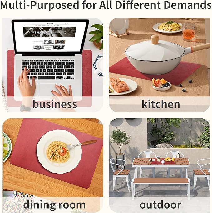 Maxpearl Faux Leather Placemats Set of 6 - Waterproof - Wipe Clean - Heat Resistant - Anti Slip Dining Table Place Mats, Suitable for Indoor & Outdoor Use, 17?쇺셹12?쇺? Red