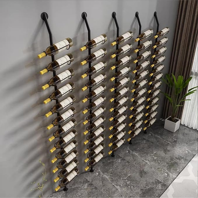 Large Wall Mount Wine Rack, H 72.8inch Wall Mounted Shelves for Bar, Holds 12 Metal Wine Storage Holder, for Commercial Restaurants Pantry Bar Wine Cellar (Black, six rows-72 Bottles)