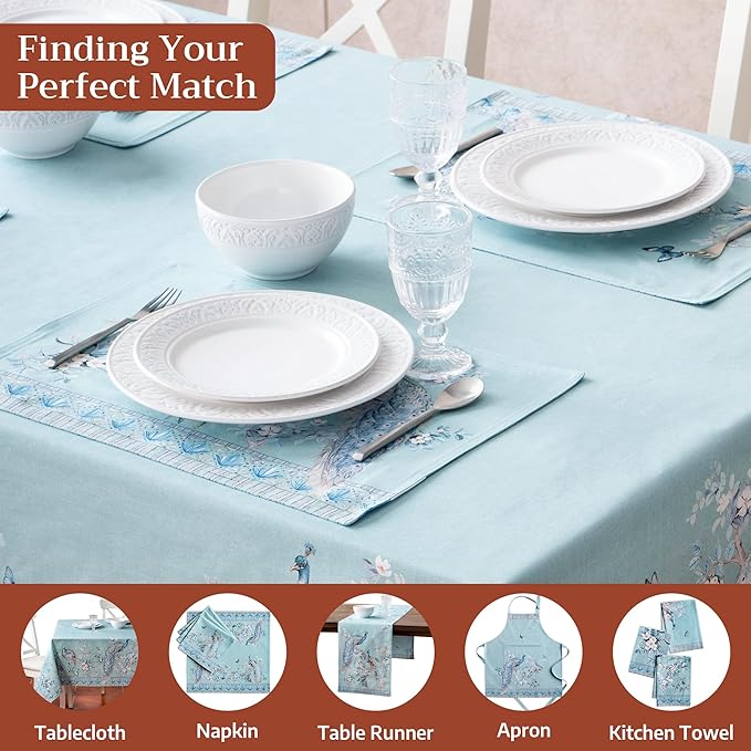 Maison d' Hermine Placemat 100% Combed Cotton Premium Set of 4 Decorative Washable Place Mats Table Cloth Placemat, Dining & Camping - Peacock Utopia - Pastel Turquoise(13"x19")