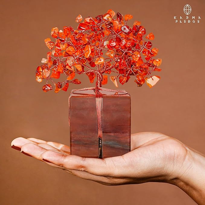 Crystal Tree for Birthday Gifts for Women, Handmade Raw Crystal Base Carnelian Chakra Healing Crystal Tree of Life for Positive Energy, Money, Good Luck, Christmas D챕cor, Home and Office Decor